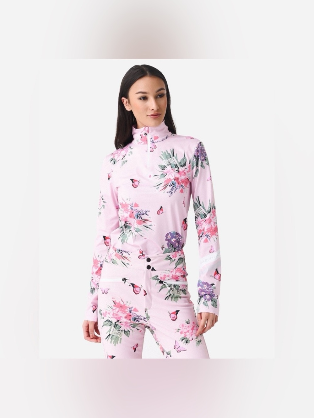 The Bogner Fire + Ice x LoveShackFancy Floral Butterfly Zip Top S in Pink
